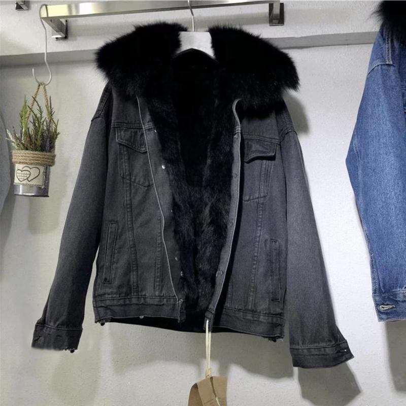 Short Coat Cotton-Padded Coat 2024 Winter Fleece-lined New Cotton Clothing Loose Korean Style Denim Fur Collar Thickened Coat for Women Womenswear Jackets Womenswear Jackets